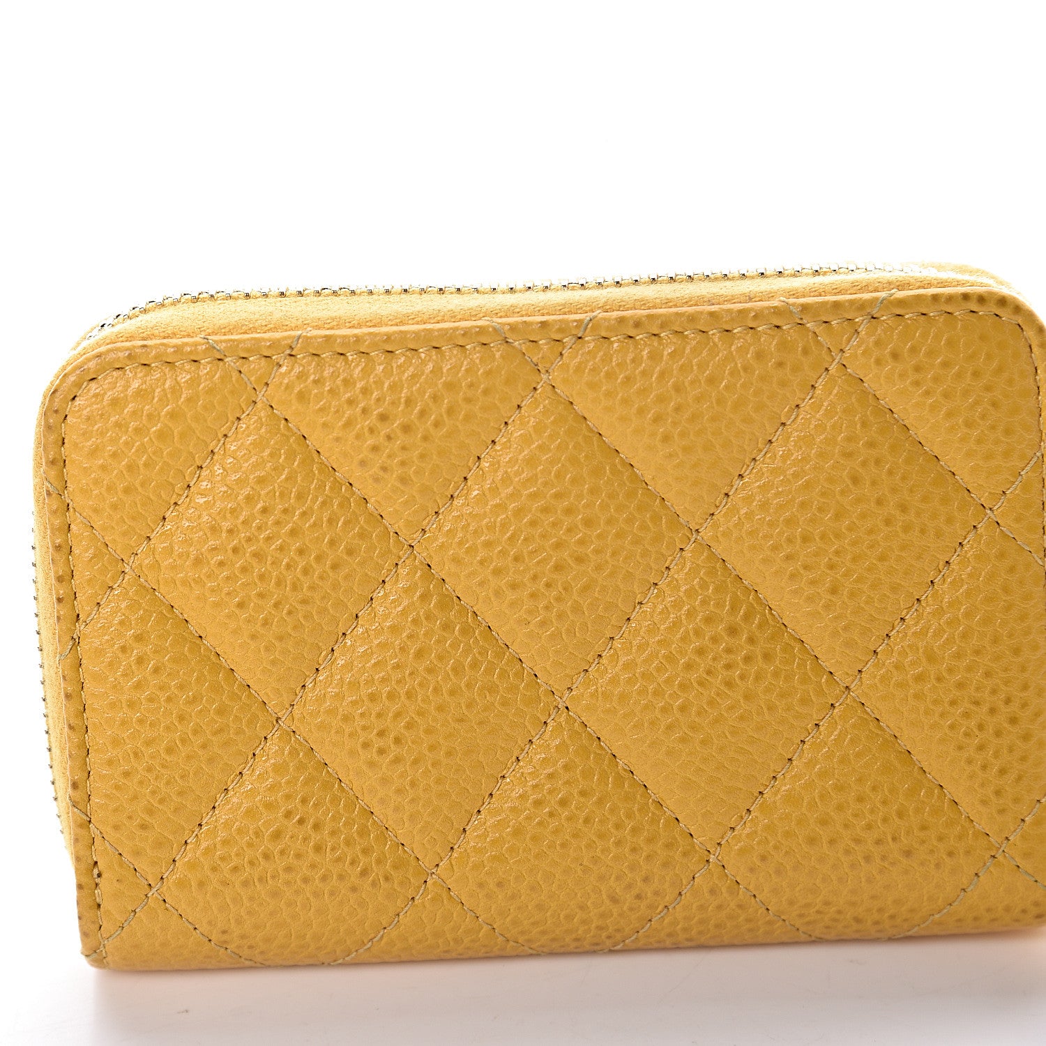 Chanel Caviar Quilted Zip Coin Purse Yellow 12 of 14