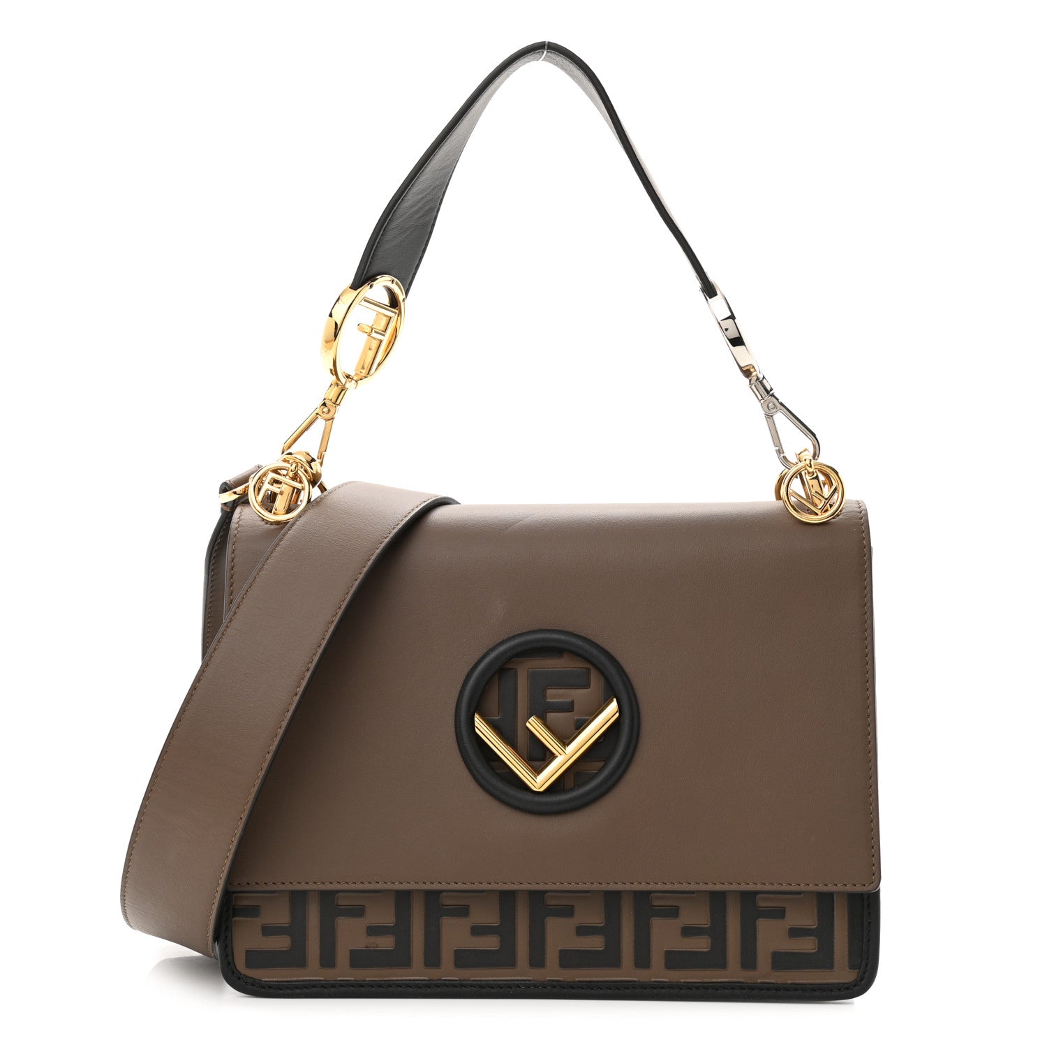 Fendi Vitello Century F is Fendi Bi-Color FF 1974 Embossed Kan I Shoulder Bag Maya Black 1 of 11
