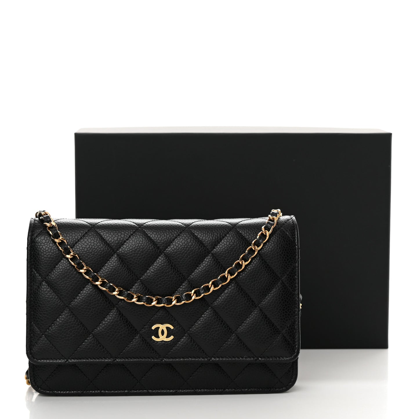 Caviar Quilted Wallet on Chain WOC Black