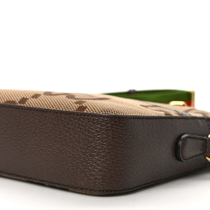 Gucci Monogram Jumbo GG Textured Dollar Calfskin Web Messenger Shoulder Bag Camel Ebony New Acero 8 of 9