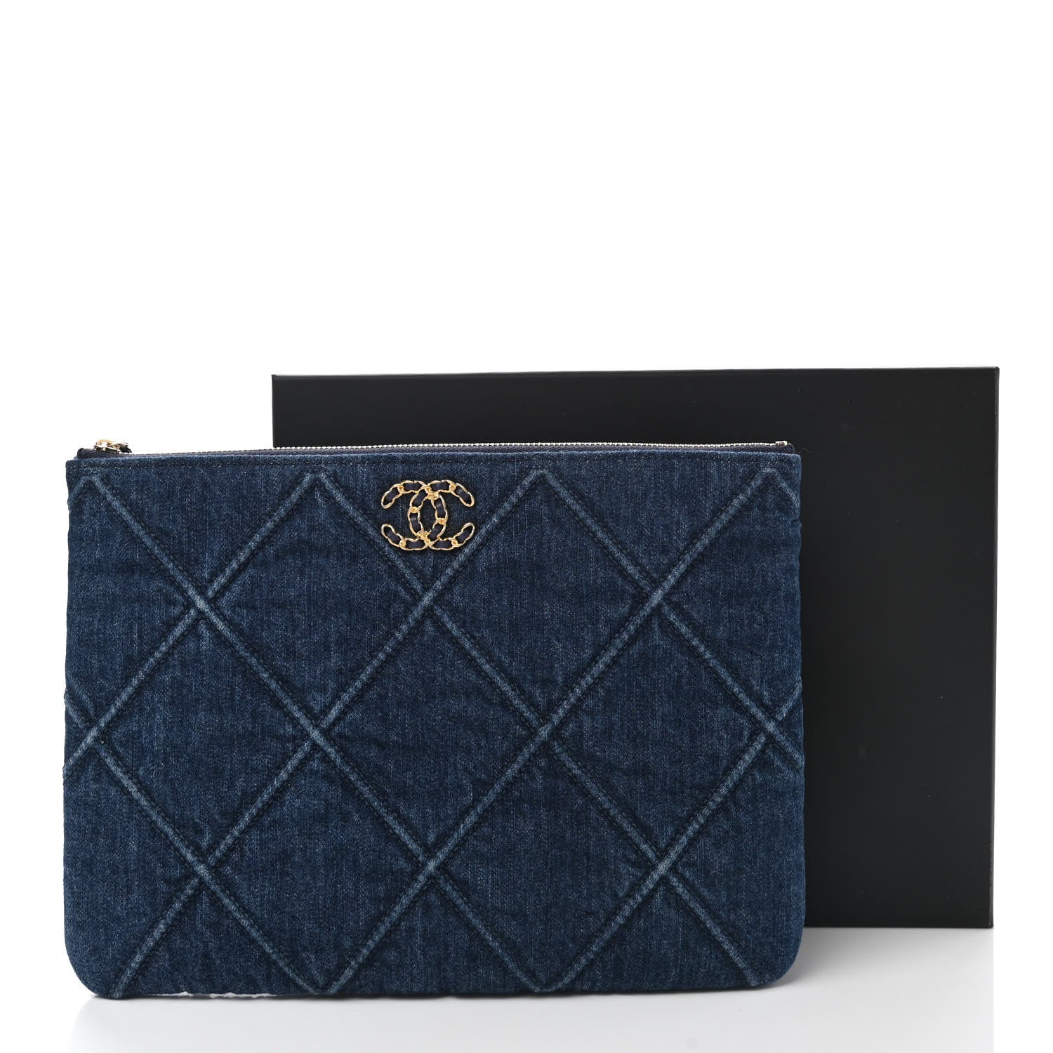 Chanel Denim Quilted Large Chanel 19 Pouch Dark Blue 8 of 8