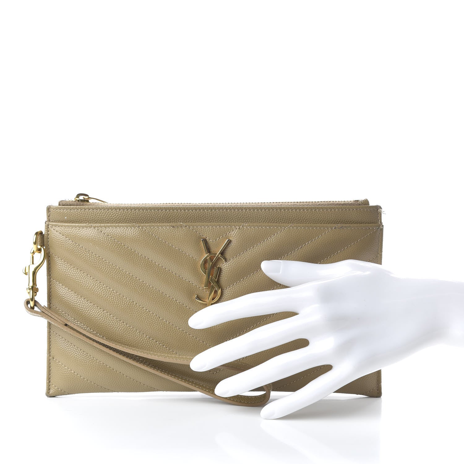 Saint Laurent Grain De Poudre Chevron Monogram Large Bill Pouch Cork 2 of 9