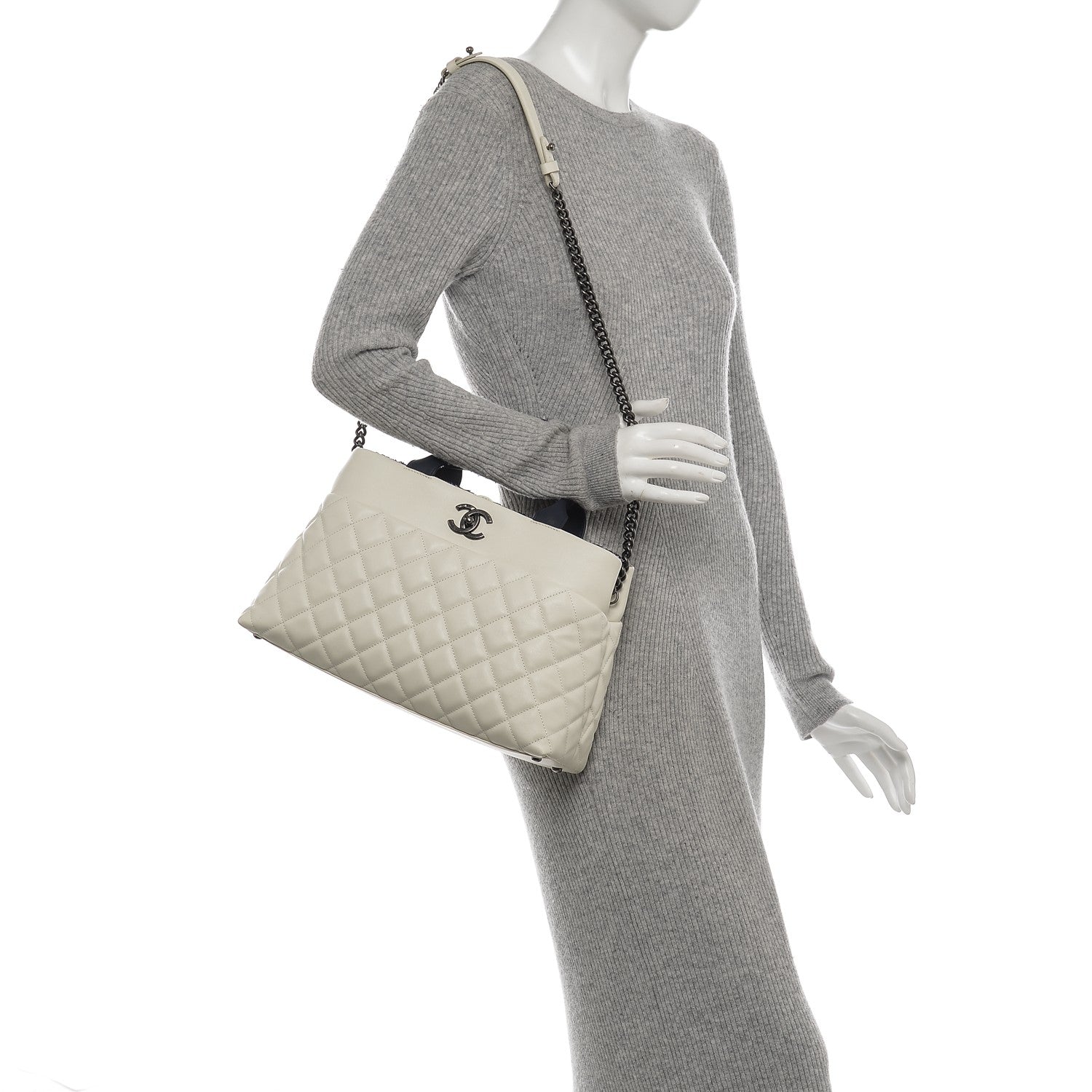 Chanel Calfskin Tweed Quilted Large Tote White Multicolor 2 of 7