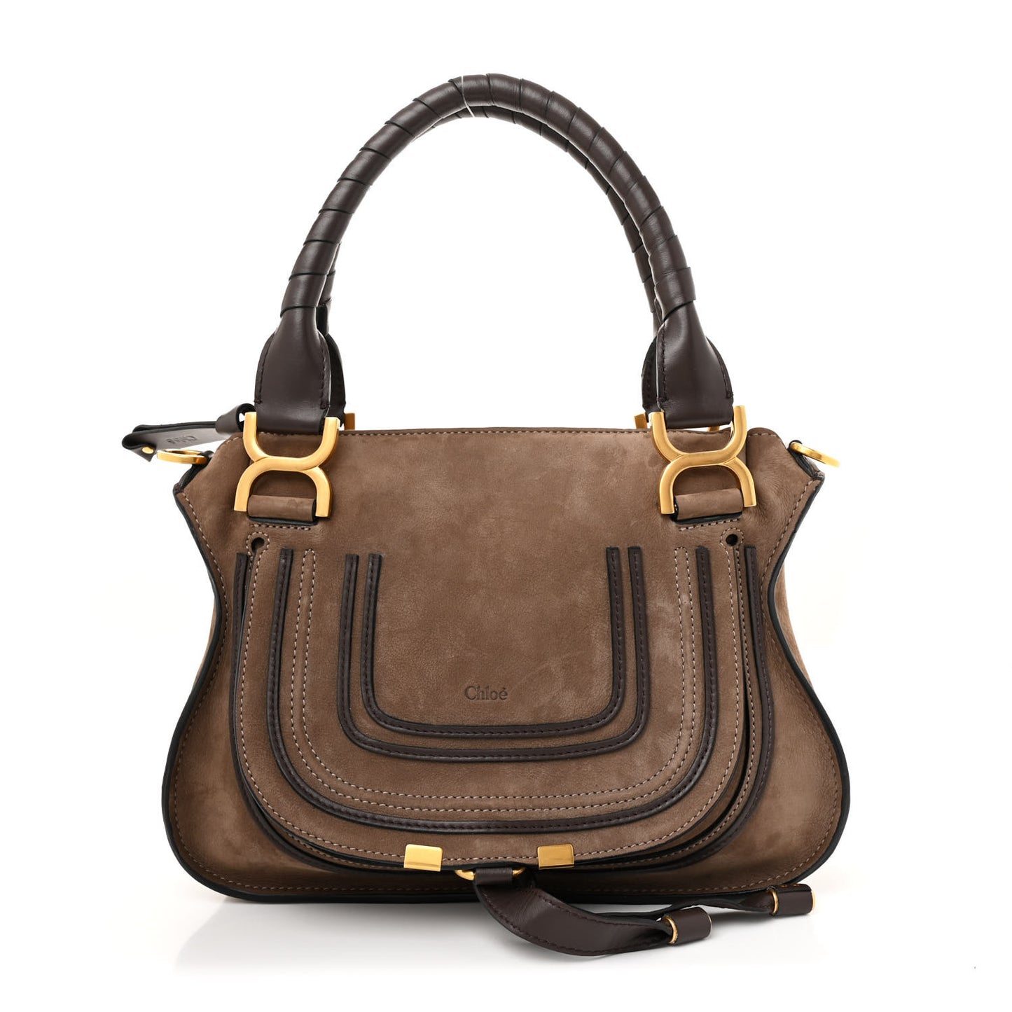 Suede Calfskin Small Marcie Satchel Flannel Grey