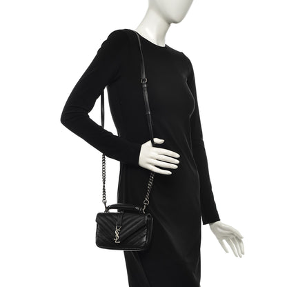Saint Laurent Sheepskin Matelasse Chevron Monogram College Chain Wallet Black 2 of 6