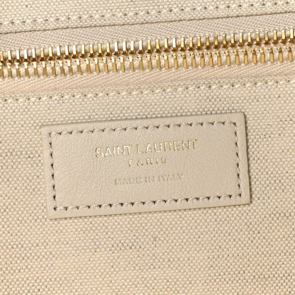 Saint Laurent Cotton Linen Calfskin Striped Rive Gauche Tote Water Green 5 of 9