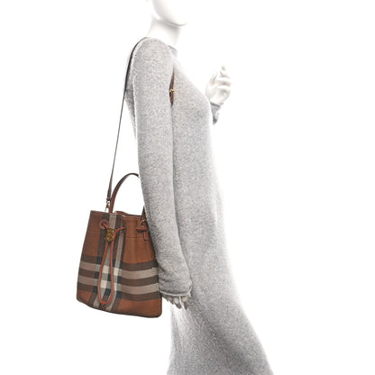 Burberry Knitted Check Calfskin TB Small Drawstring Bucket Bag Dark Birch Brown 2 of 9