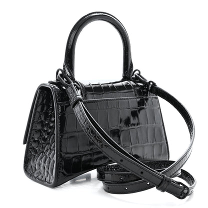 Balenciaga Shiny Calfskin Monochrome Crocodile Embossed Hourglass Top Handle Bag XS Black 3 of 13
