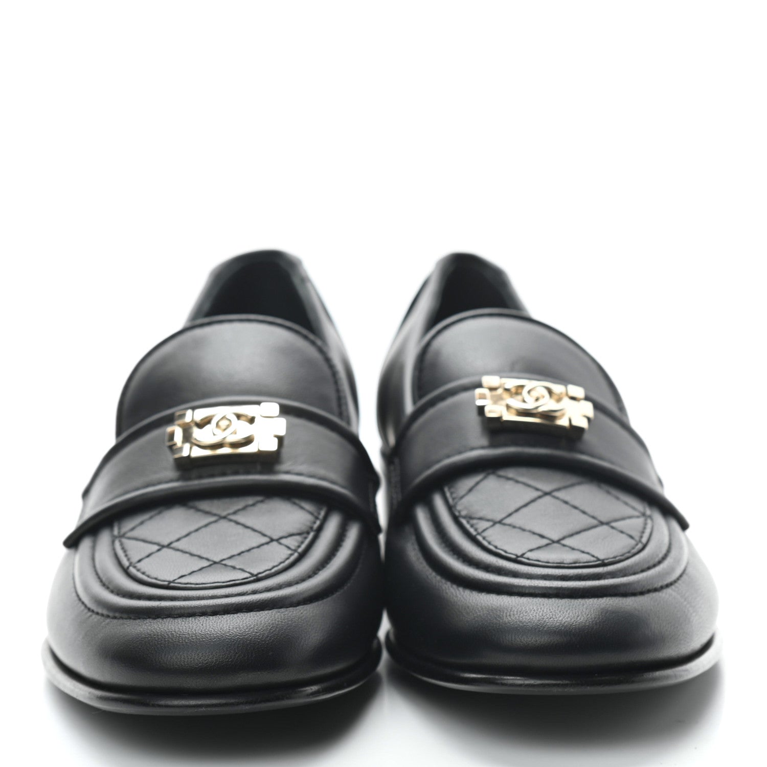 Chanel Lambskin Quilted Womens CC Loafers 37 Black 3 of 8