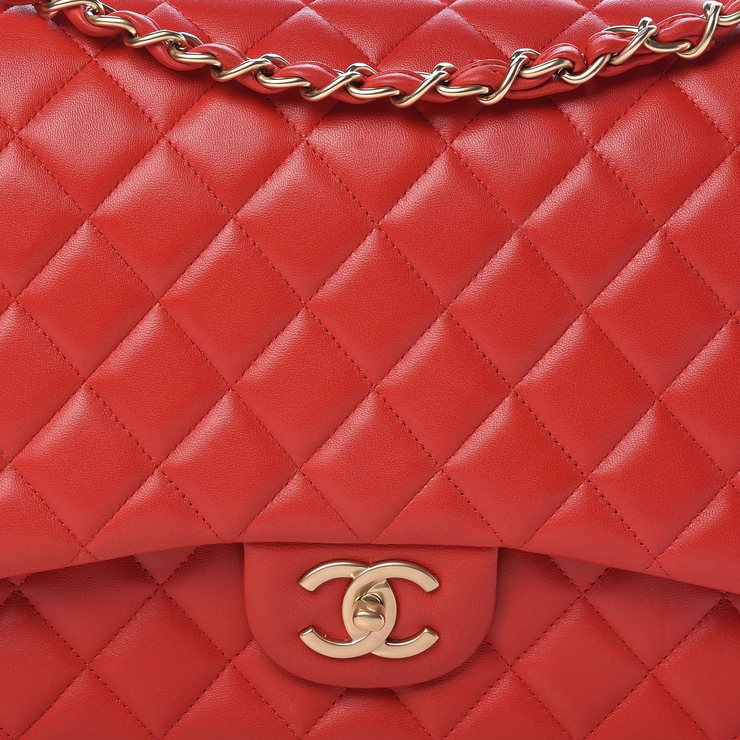 Lambskin Quilted Maxi Double Flap Red