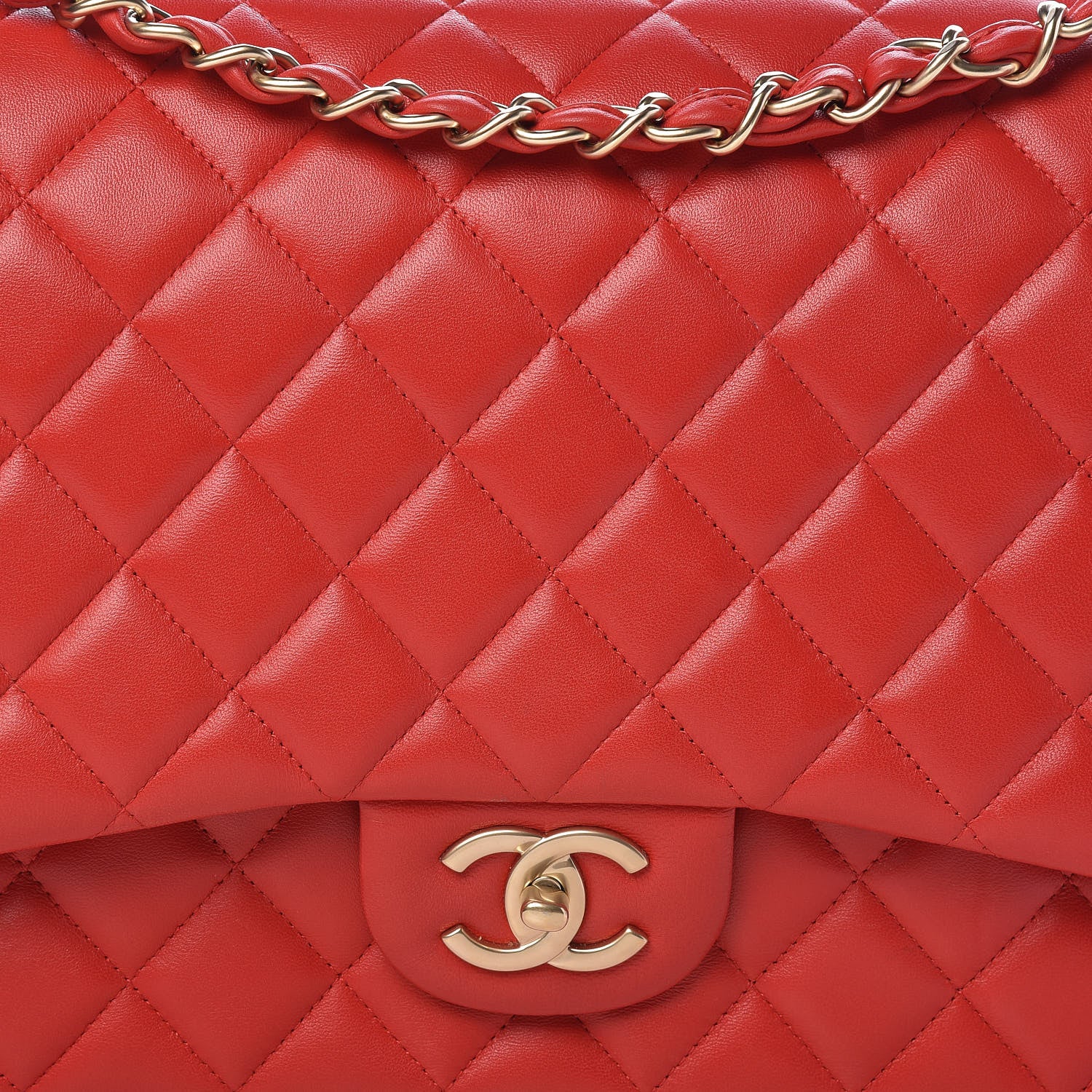 Chanel Lambskin Quilted Maxi Double Flap Red 10 of 17