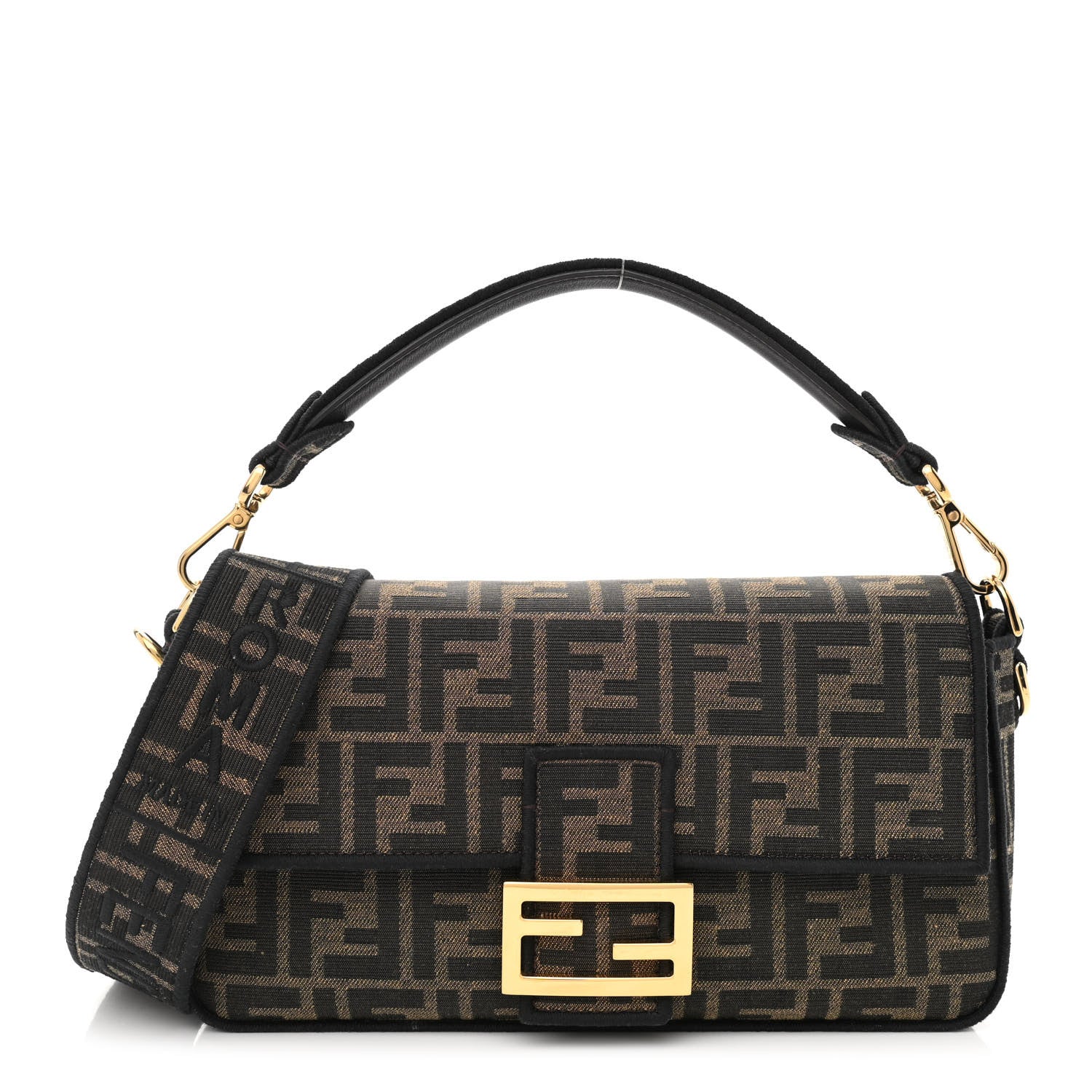 Fendi Fabric Jacquard FF 1974 Medium Baguette Tobacco Moro Black 1 of 10