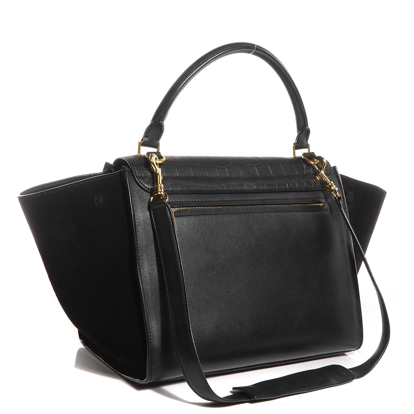 Crocodile Embossed Medium Trapeze Black