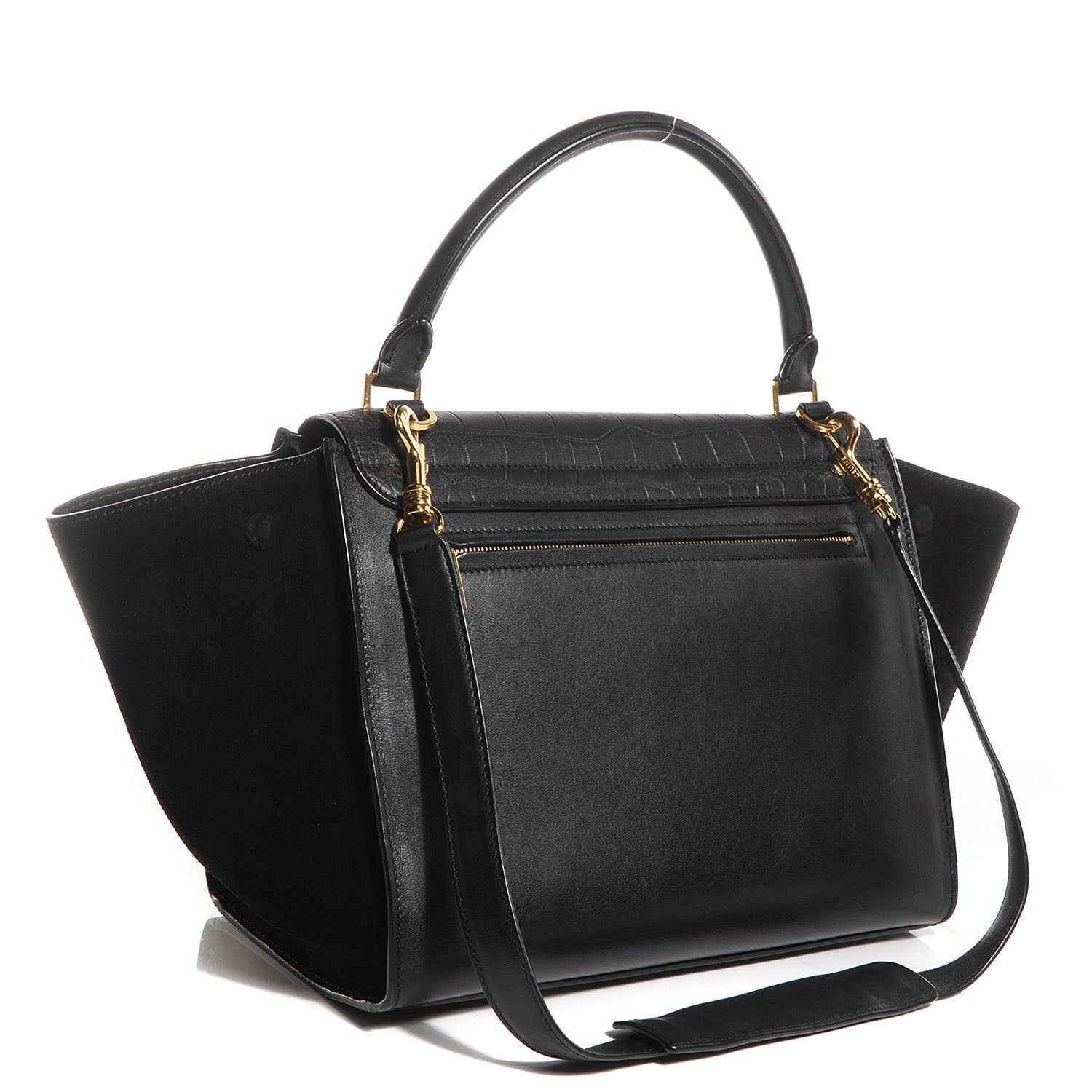 Celine Crocodile Embossed Medium Trapeze Black 3 of 8