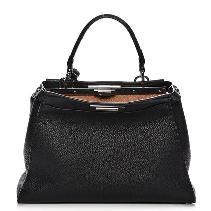 Fendi Cuoio Romano Selleria Bi-Color Medium Peekaboo Iconic Satchel Black Mou 1 of 12