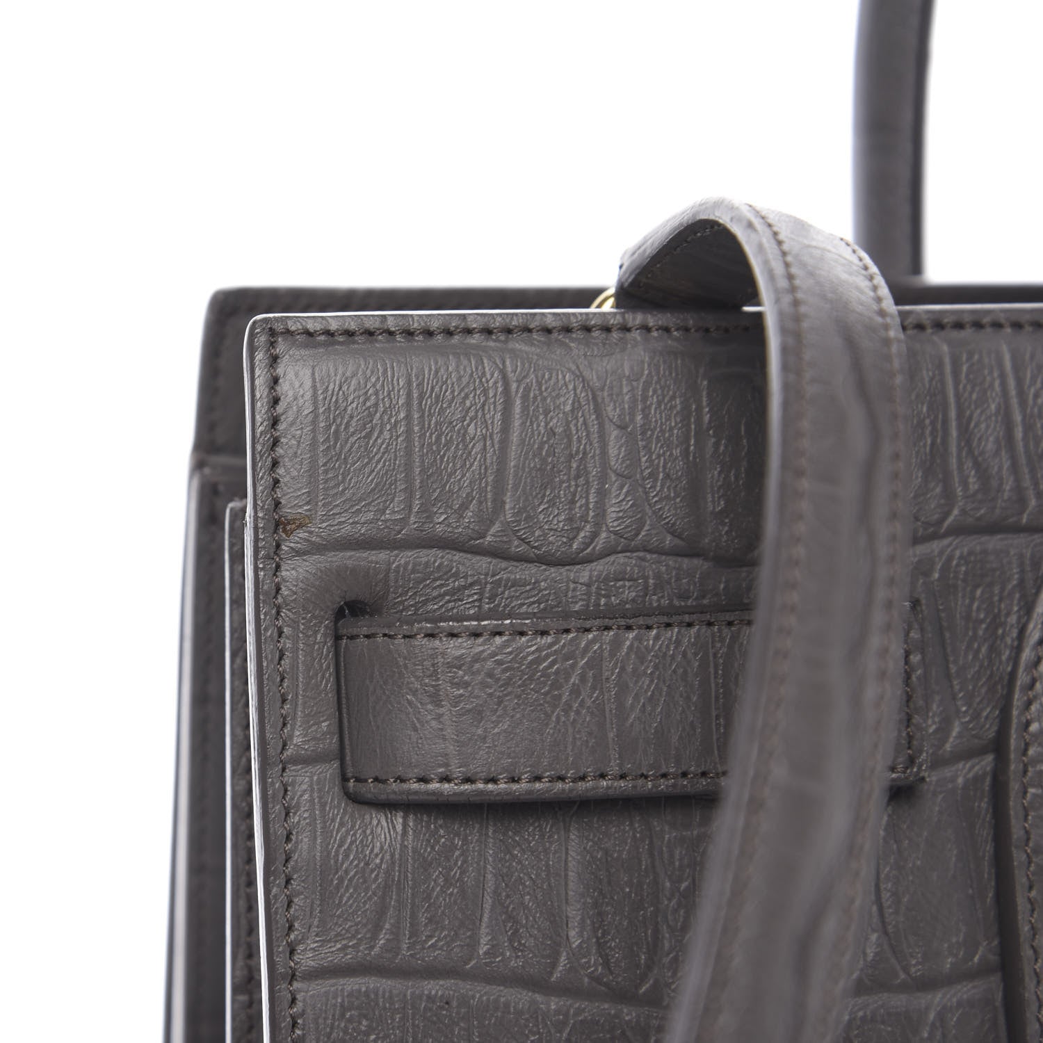 Saint Laurent Calfskin Crocodile Embossed Small Sac De Jour Earth 6 of 9