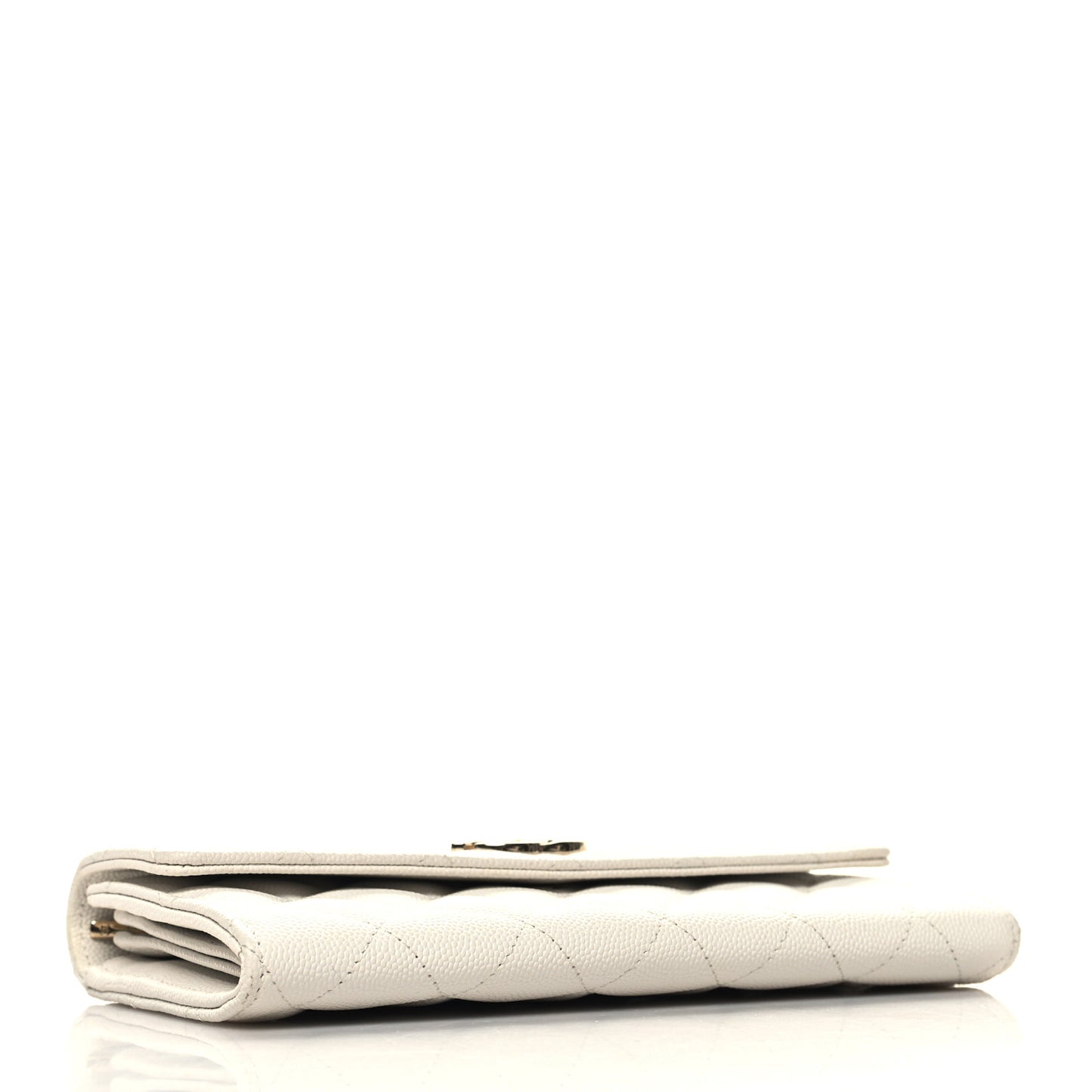 Caviar Quilted Striated CC Large Gusset Flap Wallet White