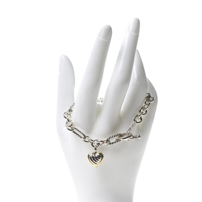 David Yurman Sterling Silver 18K Yellow Gold Cable Heart Charm Bracelet 2 of 4