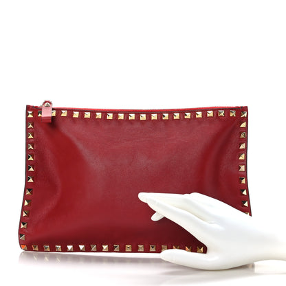 Valentino Garavani Vitello Large Rockstud Zip Pouch Red 2 of 6