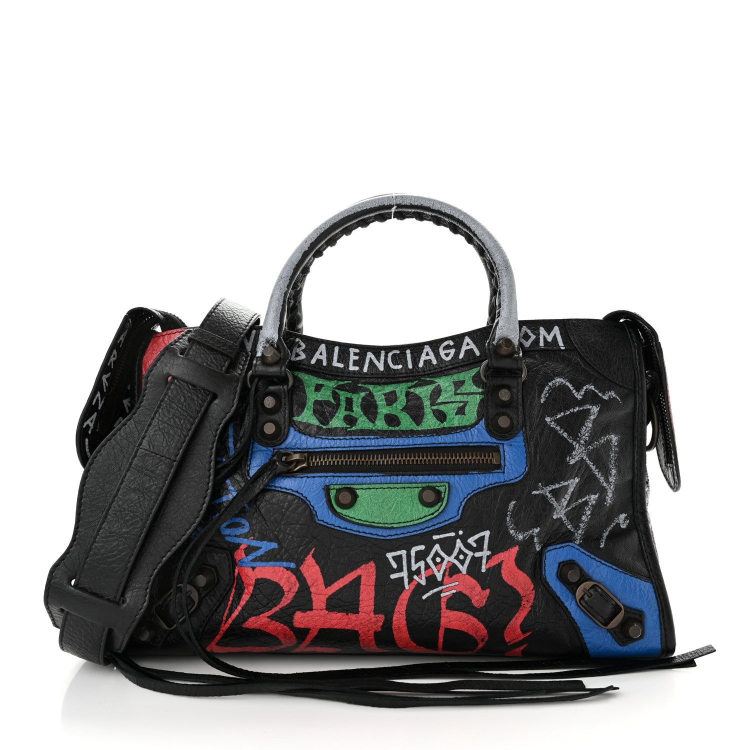 Balenciaga Agneau Graffiti All Over Classic Hardware S City Black Vert Rouge 3 of 11