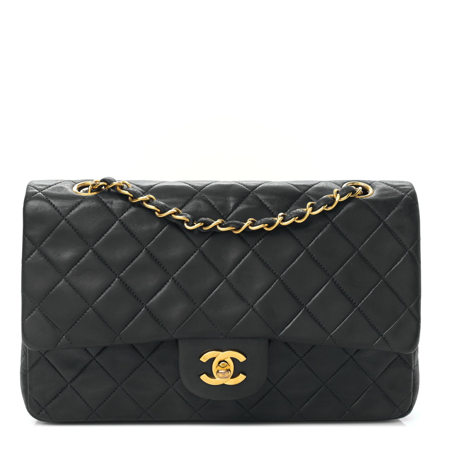 Lambskin Quilted Medium Double Flap Black