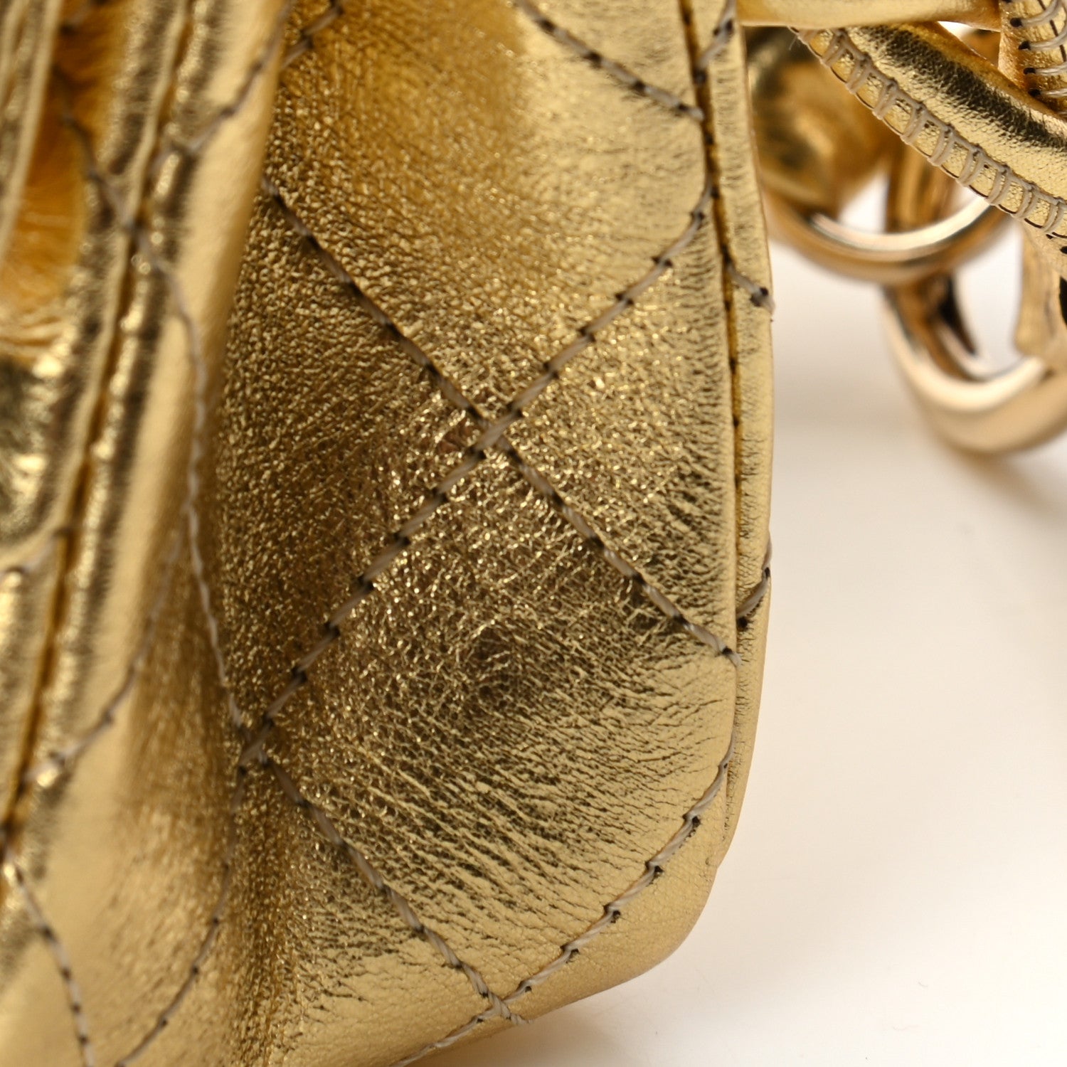 Chanel Metallic Quilted 2.55 Ankle Wrist Bag Gold 8 of 13
