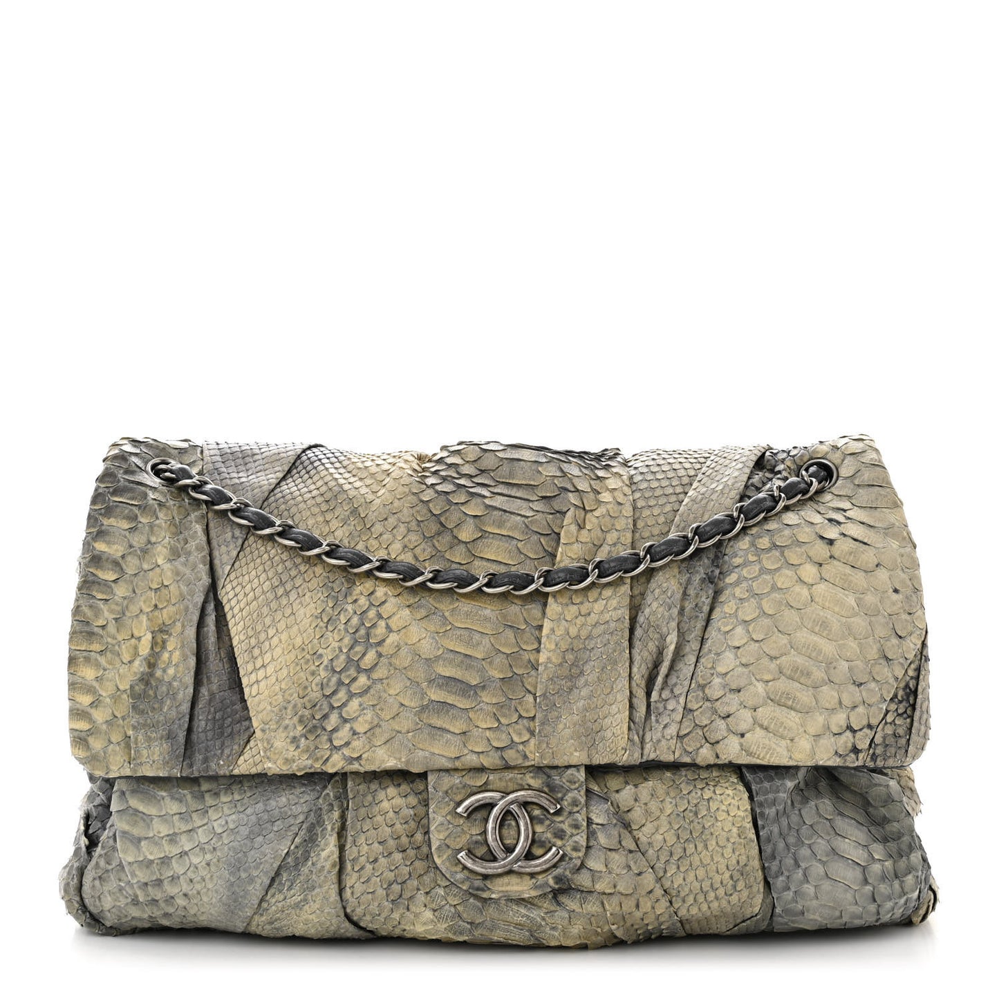 Snakeskin Twisted Maxi Flap Grey