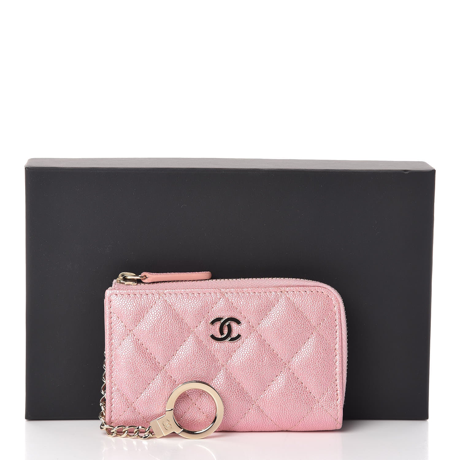 Chanel Iridescent Caviar Quilted Zipped Key Holder Case Rose Pink 8 of 8