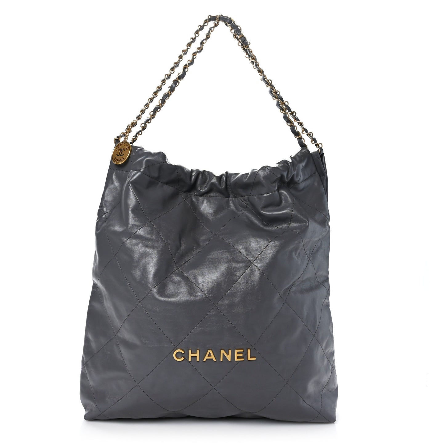 Shiny Calfskin Quilted Large Chanel 22 Grey
