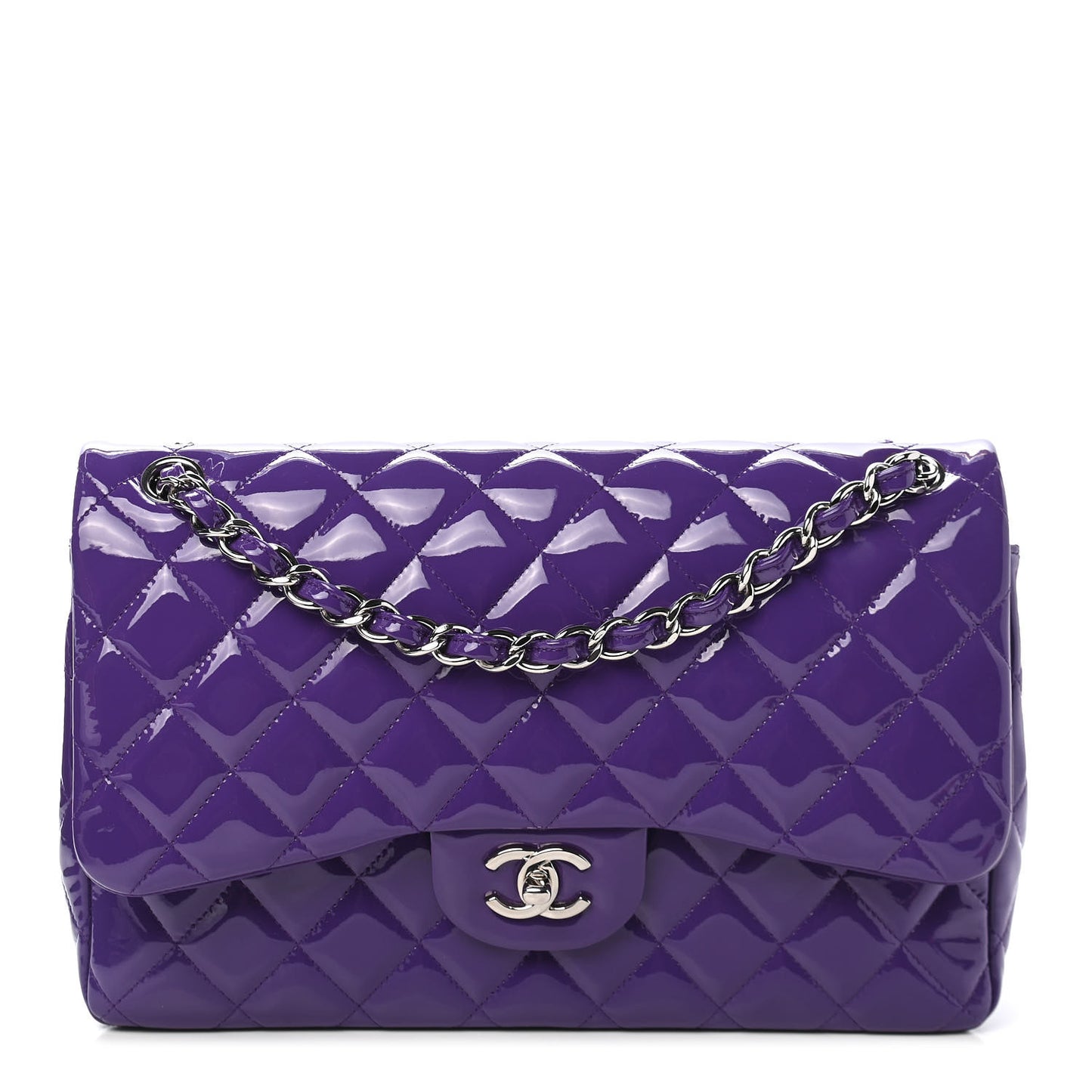 Patent Calfskin Quilted Jumbo Double Flap Purple