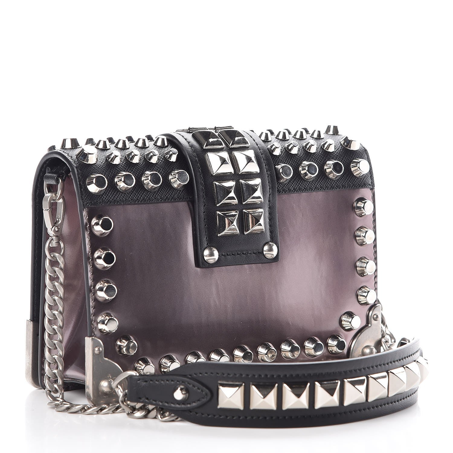 Prada Metallic Vitello Saffiano Studded Cahier Bag Ferro Black 3 of 7