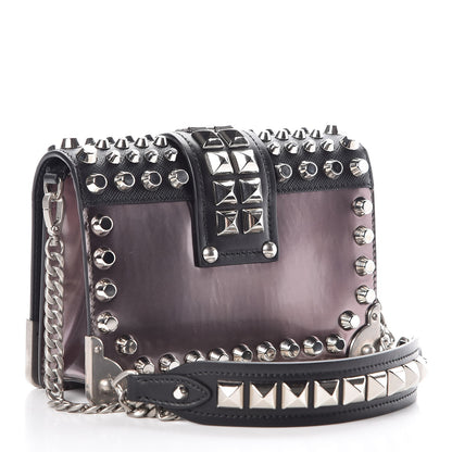 Prada Metallic Vitello Saffiano Studded Cahier Bag Ferro Black 3 of 7