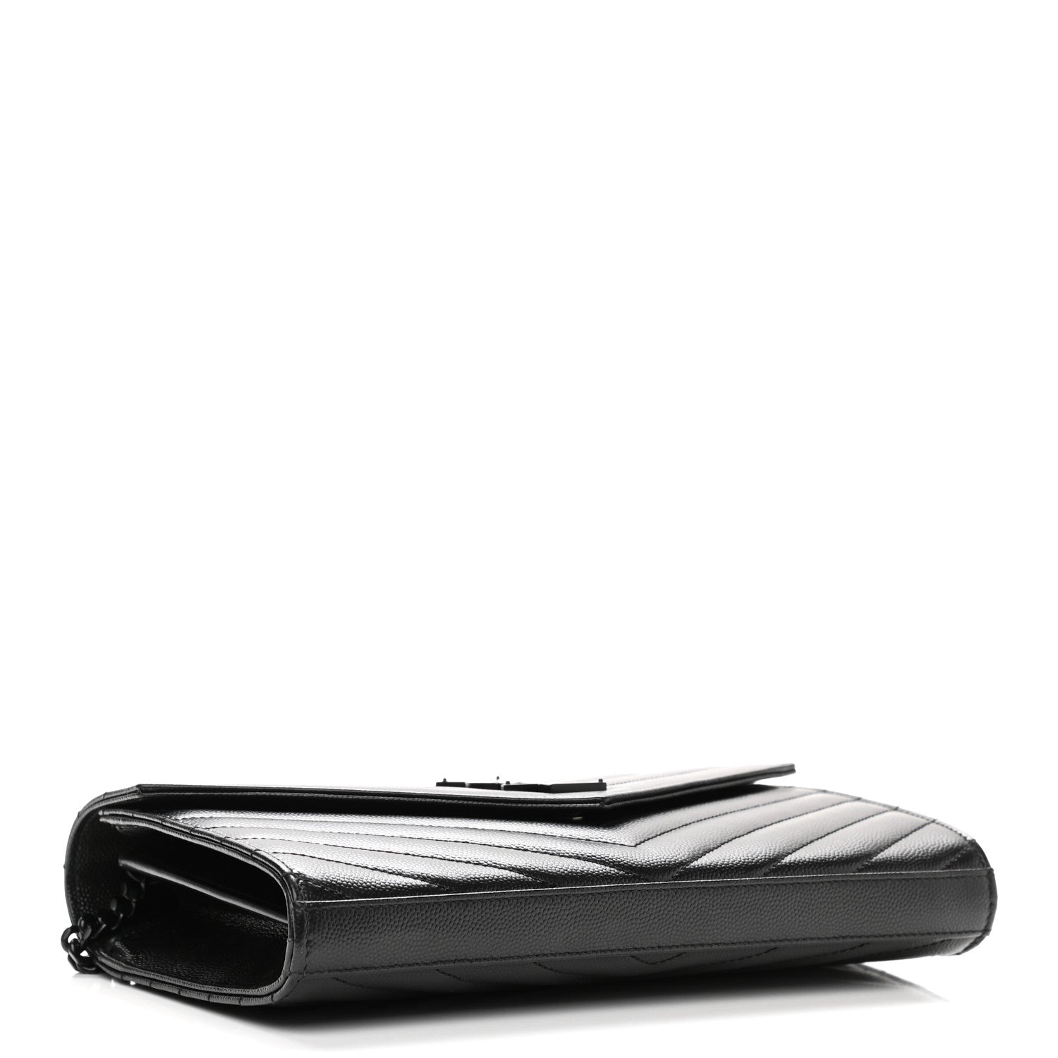 Saint Laurent Grain De Poudre Matelasse Chevron Monogram Chain Wallet Black 4 of 10
