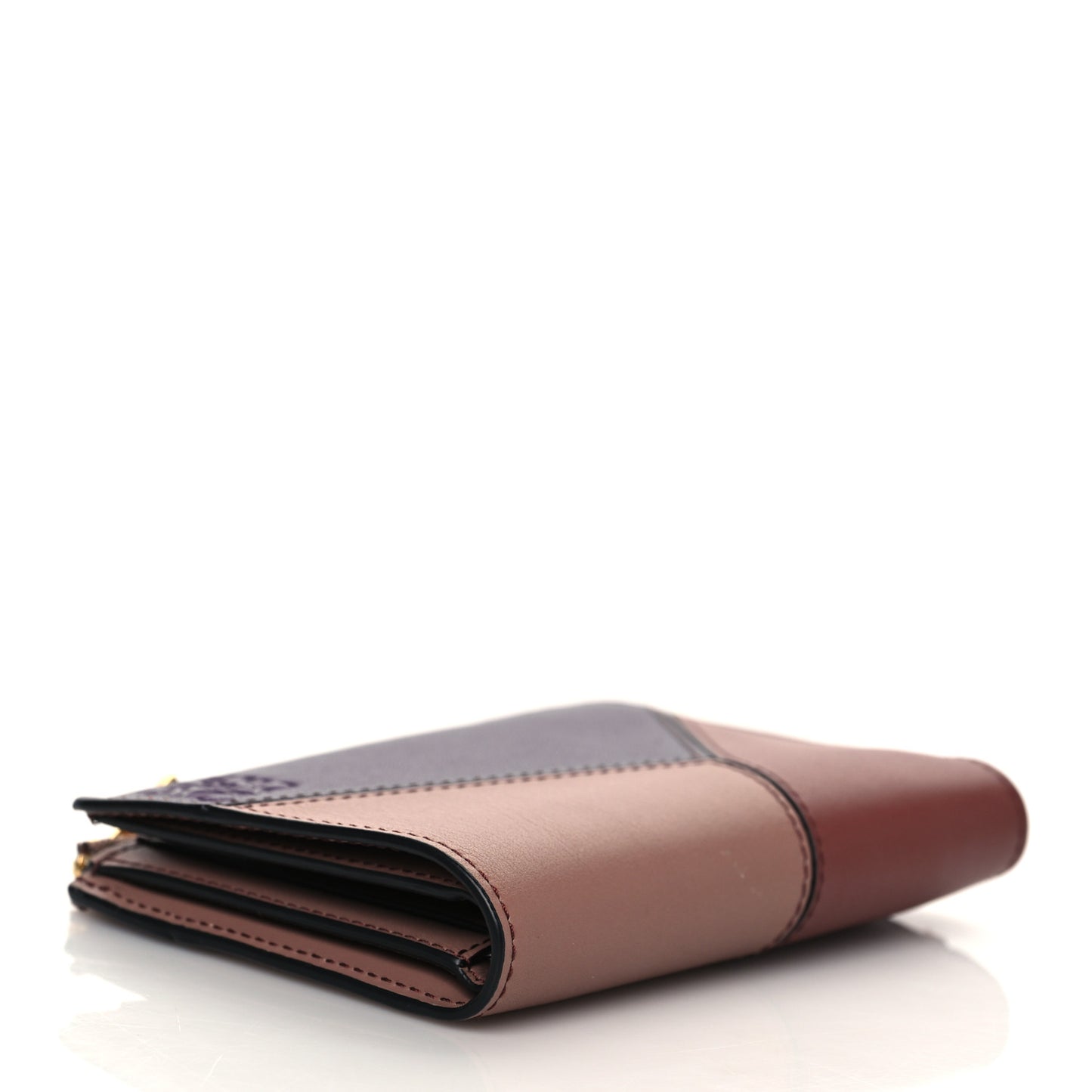 Calfskin Puzzle Zip Bi-Fold Wallet Dark Blush Dark Rust