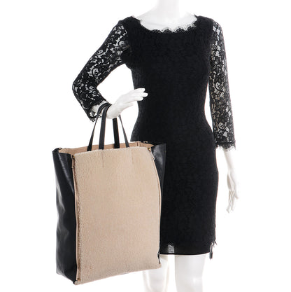 Celine Shearling Calfskin Vertical Zip Gusset Cabas Black 2 of 9