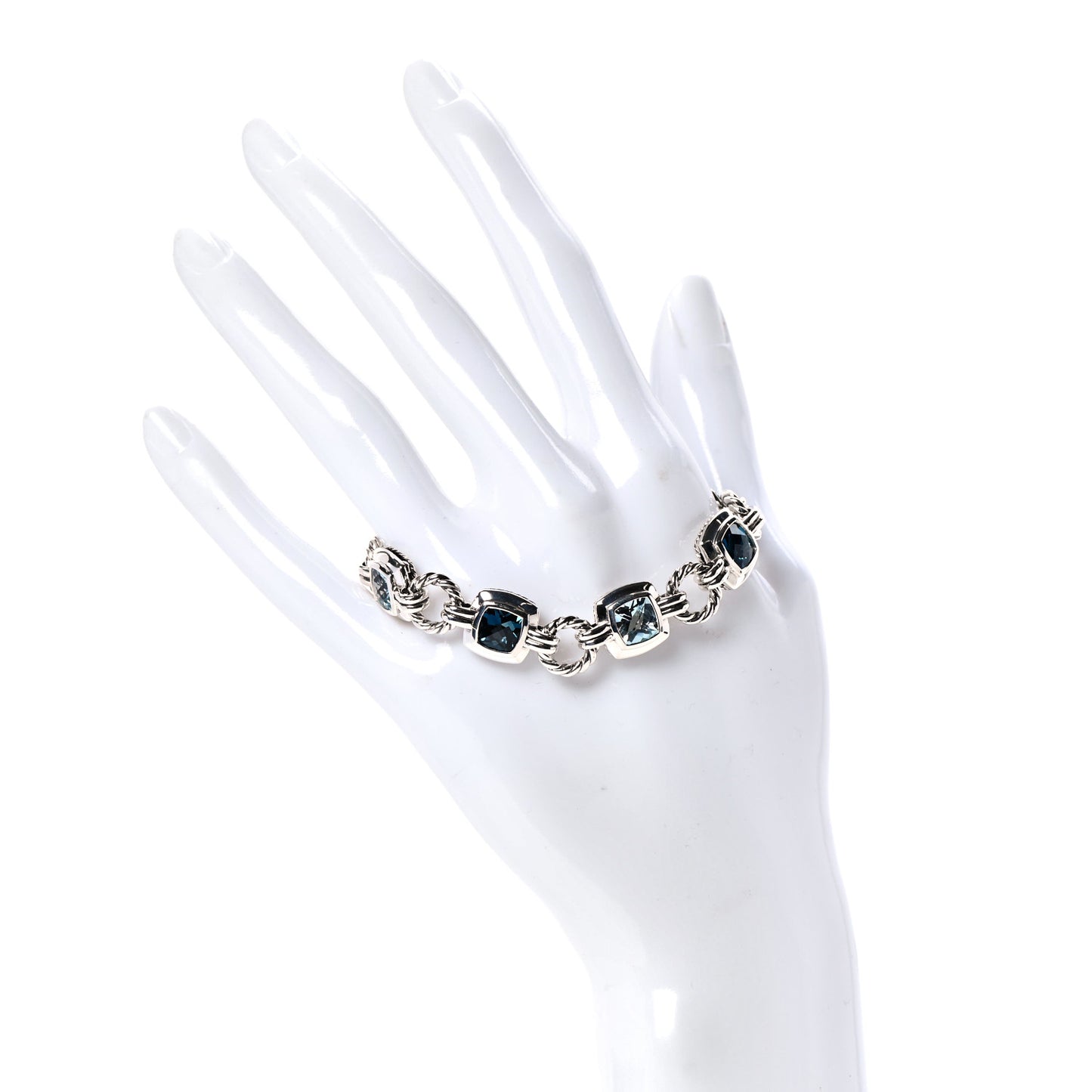 Sterling Silver Blue Topaz 7mm Renaissance Linked Bracelet