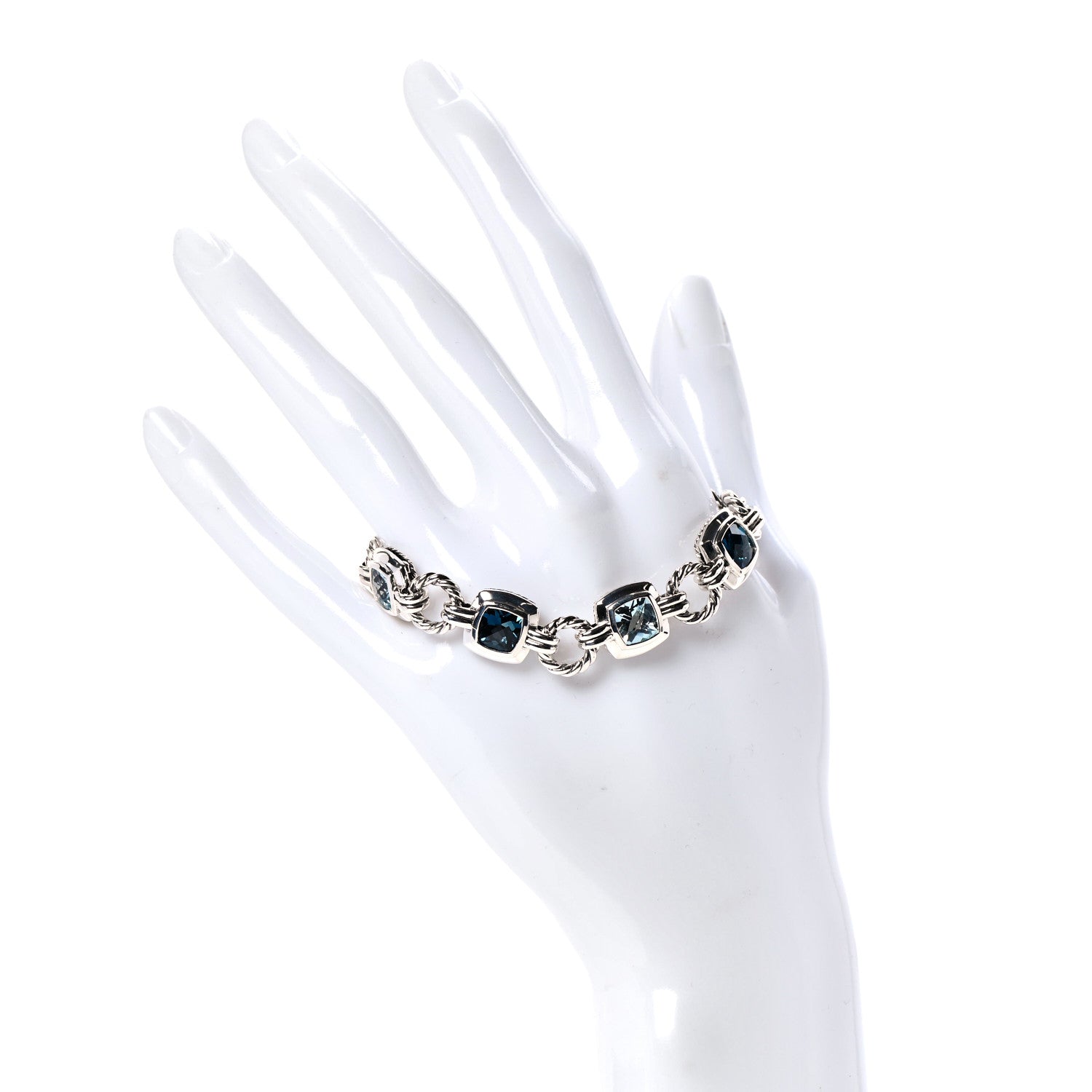 David Yurman Sterling Silver Blue Topaz 7mm Renaissance Linked Bracelet 2 of 5