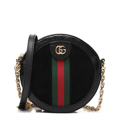 Gucci Suede Patent Web Mini Ophidia Round Shoulder Bag Black 1 of 16
