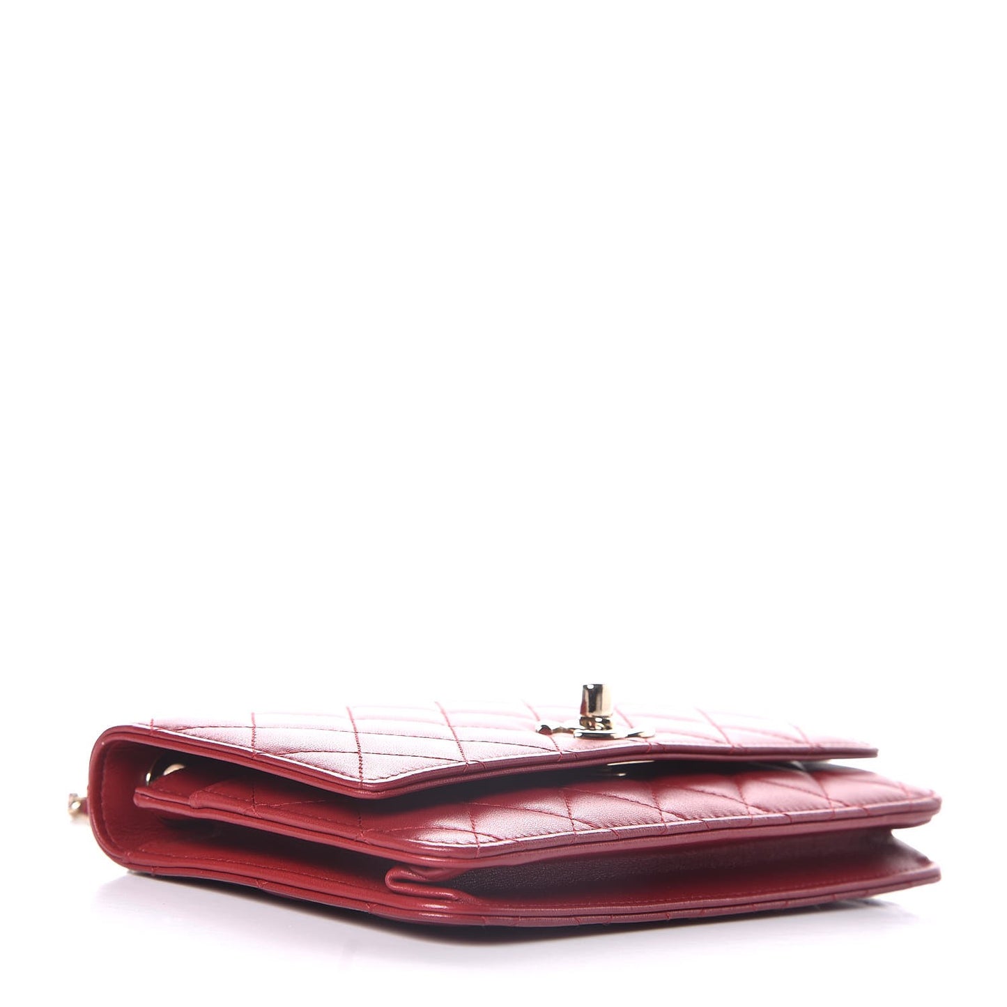 Lambskin Quilted Trendy CC Wallet On Chain WOC Dark Red