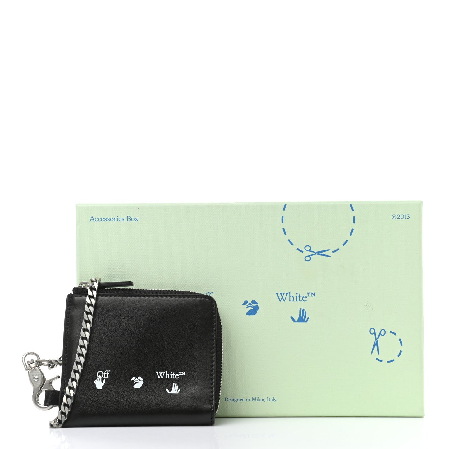 Calfskin Zip Chain Wallet Black