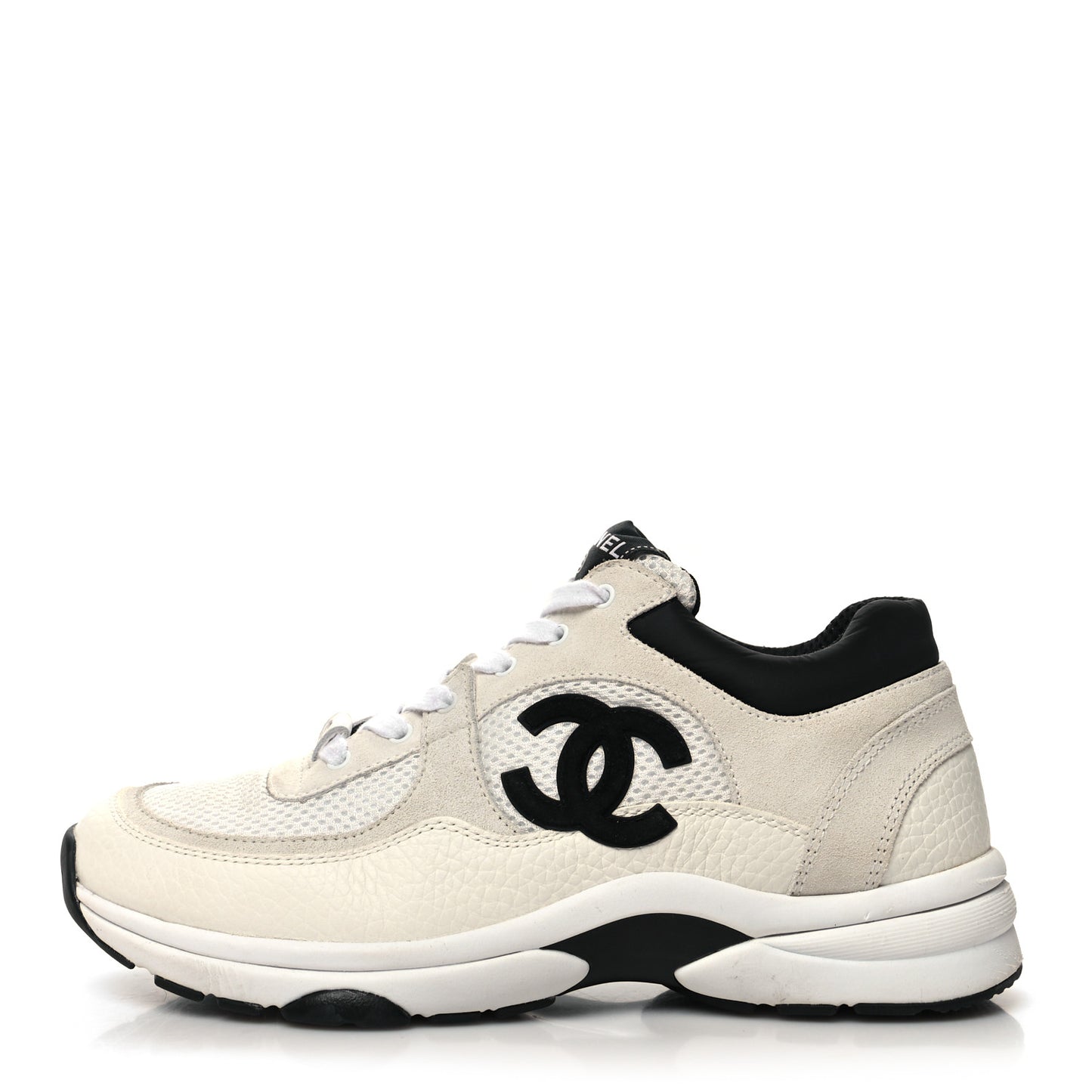 Mesh Suede Calfskin Grained Calfskin Womens CC Sneakers 39 White Black