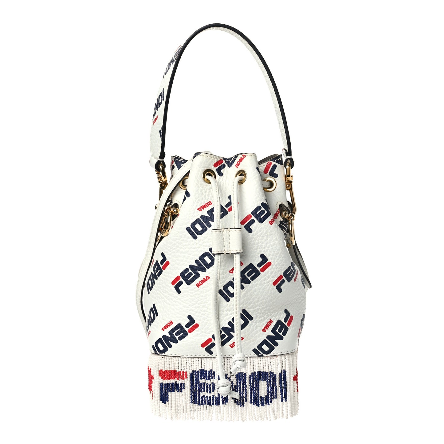 X FILA Calfskin F is Fendi Mania Fringe Mini Mon Tresor Bucket Bag White