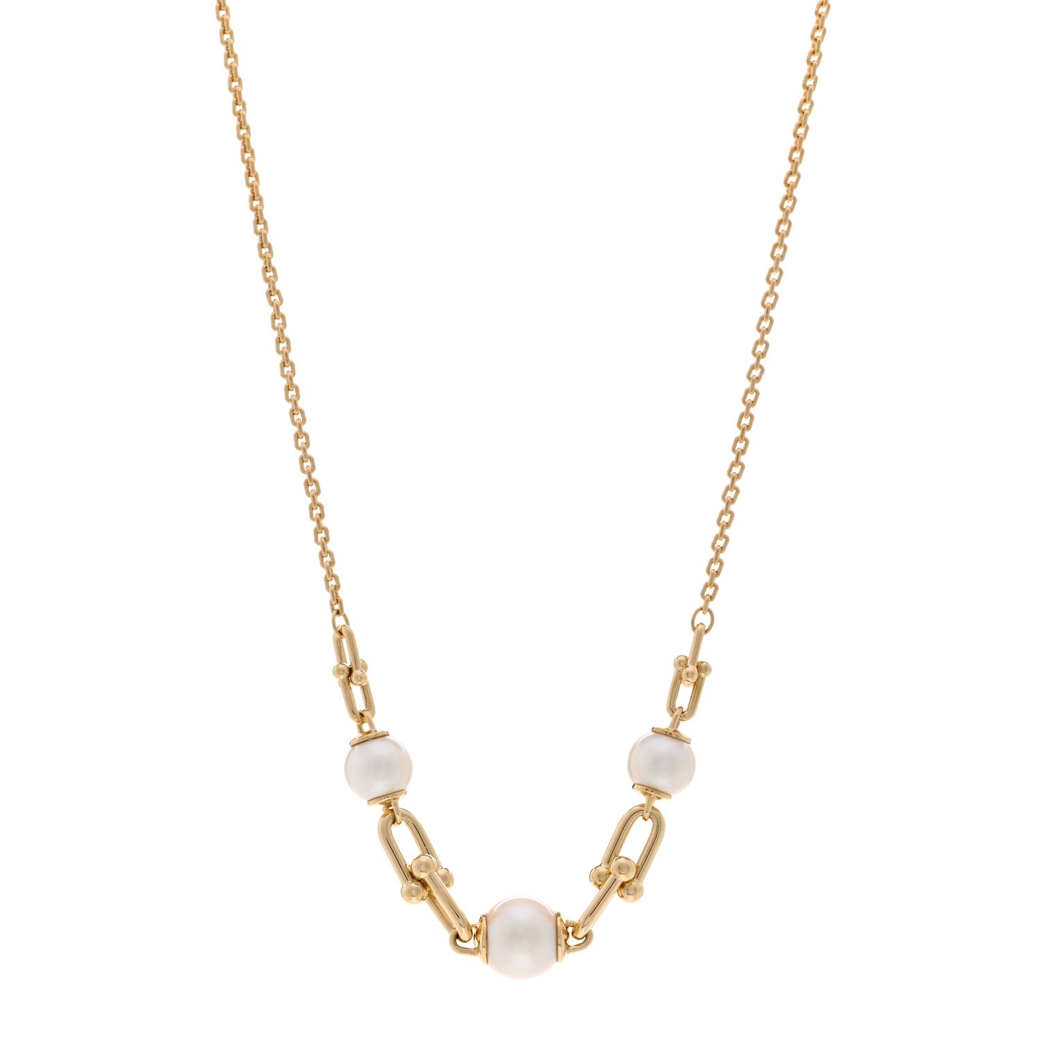 Tiffany 18K Yellow Gold Pearl HardWear Link Pendant Necklace 1 of 5