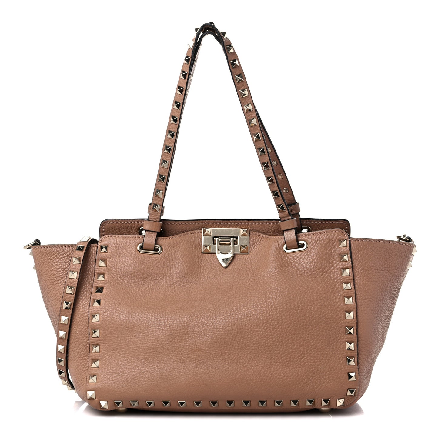 Grained Calfskin Small Rockstud Tote Skin Sorbet