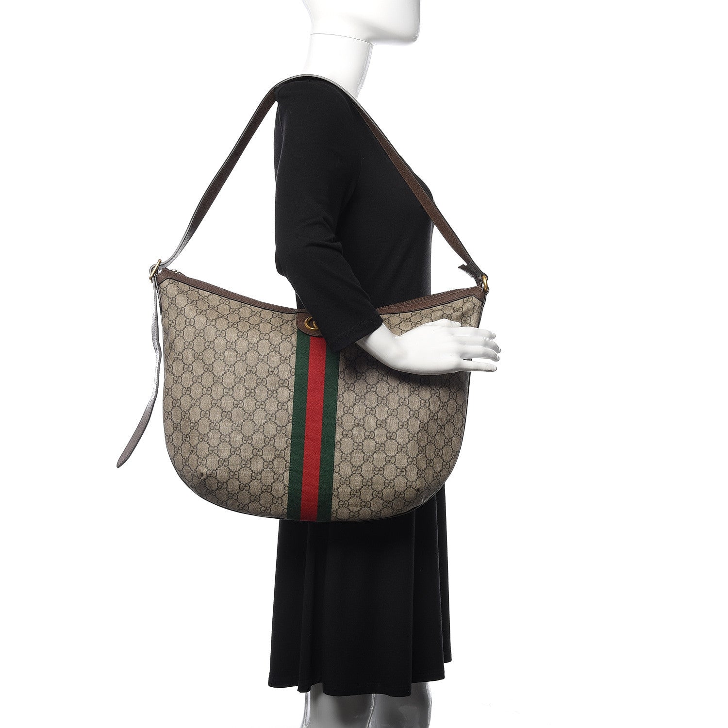 Gucci GG Supreme Monogram Web Ophidia Half Moon Hobo Brown 2 of 10