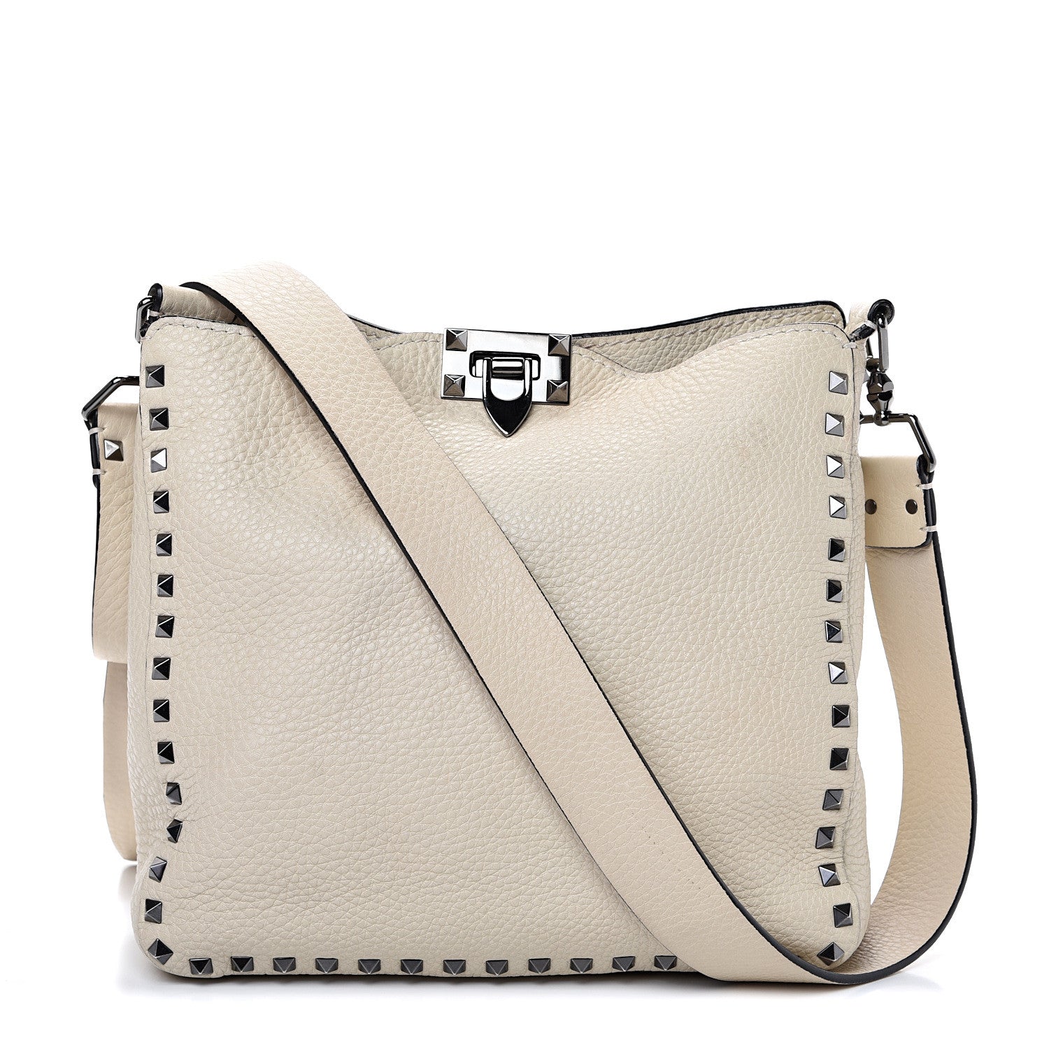 Valentino Garavani Pebbled Calfskin Small Rockstud Flip-Lock Messenger Bag Light Ivory 1 of 16