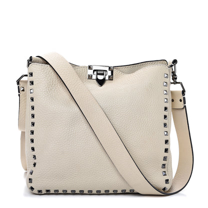Valentino Garavani Pebbled Calfskin Small Rockstud Flip-Lock Messenger Bag Light Ivory 1 of 16