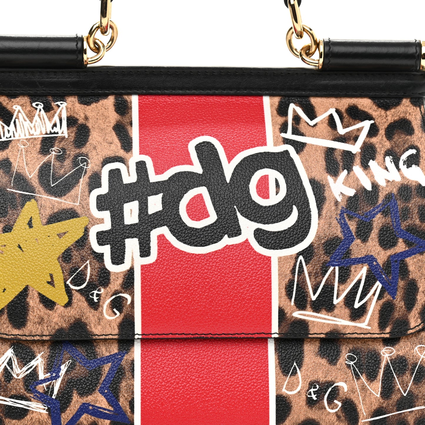Dauphine Leopard Graffiti Print Medium Miss Sicily Satchel Black