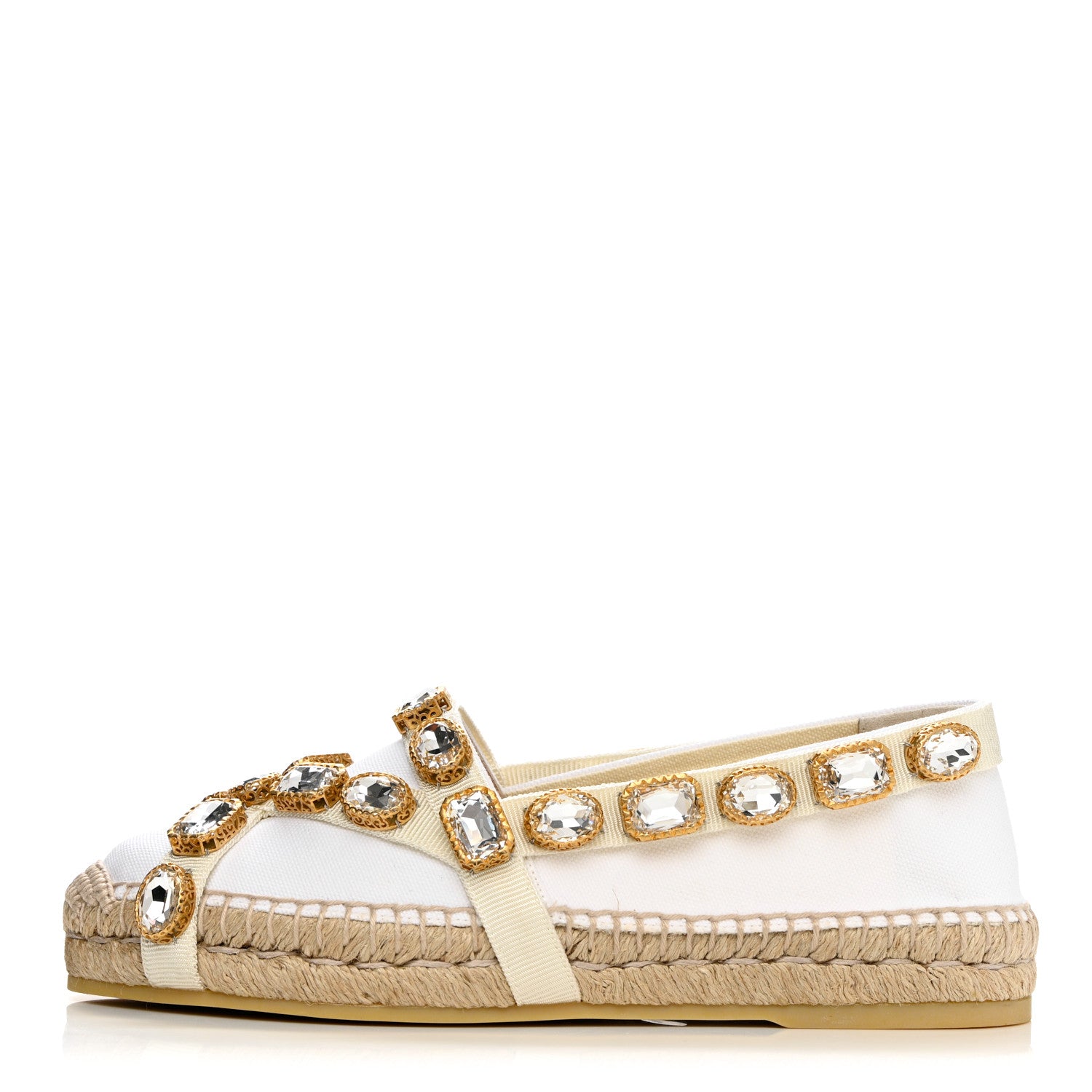 Gucci Canvas Crystal Embellished Espadrilles 36.5 Great White 1 of 9