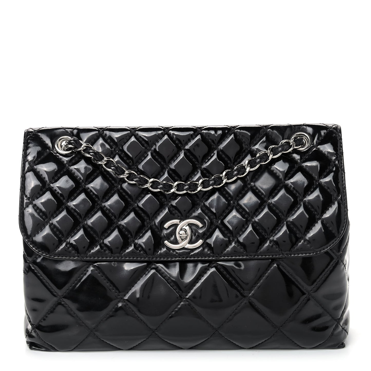 Vinyl Quilted In the Business Flap Bag Black